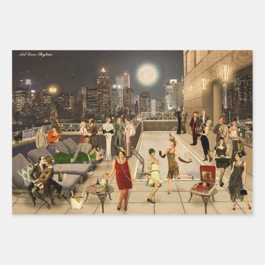 Art Déco Skyline Inpakpapier Vel (Voorkant)