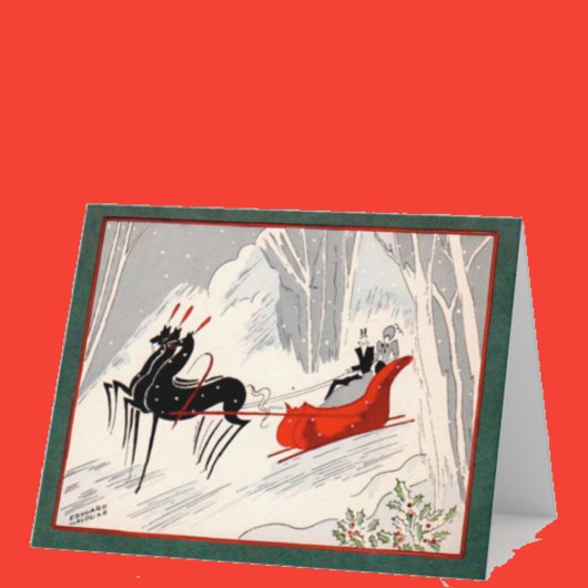 Art Deco sleigh Vakantie Kaart