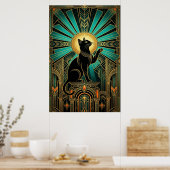 Art Deco Smaragd Halo Smaragd Troon Kat Poster (Keuken)