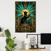 Art Deco Smaragd Halo Smaragd Troon Kat Poster (Thuiskantoor)