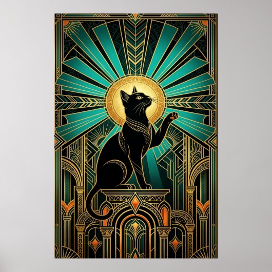 Art Deco Smaragd Halo Smaragd Troon Kat Poster (Voorkant)