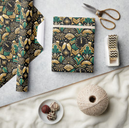 Art Deco Smaragd Middernacht Nieuwjaars Patroon Cadeaupapier