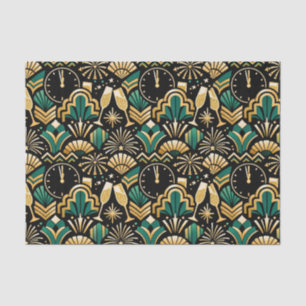 Art Deco Smaragd Middernacht Nieuwjaars Patroon Tissuepapier