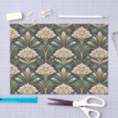 Art Deco Smaragd Verguld Bloempatroon Tissuepapier (Craft)