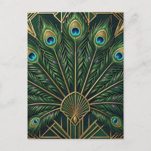 Art Deco Smaragdgroene Goud Pauwveren Briefkaart