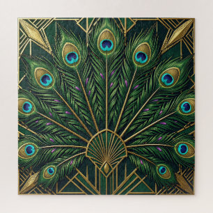 Art Deco Smaragdgroene Goud Pauwveren Legpuzzel