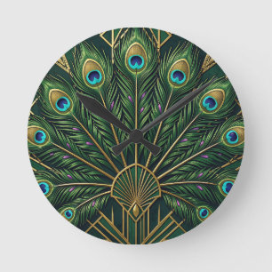 Art Deco Smaragdgroene Goud Pauwveren Ronde Klok