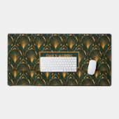 Art Deco Smaragdgroene Gouden Aangepaste Naam Bureaumat (Keyboard & Muis)
