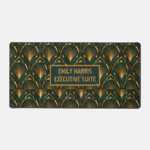 Art Deco Smaragdgroene Gouden Aangepaste Naam Bureaumat