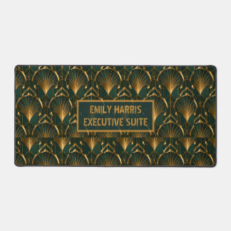 Art Deco Smaragdgroene Gouden Aangepaste Naam Bureaumat