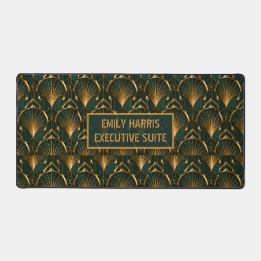 Art Deco Smaragdgroene Gouden Aangepaste Naam Bureaumat (Voorkant)