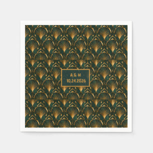 Art Deco Smaragdgroene Gouden Aangepaste Naam Cock Servet