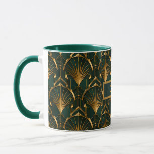 Art Deco Smaragdgroene Gouden Waaiers Aangepaste N Mok