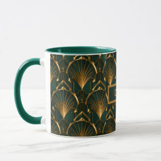Art Deco Smaragdgroene Gouden Waaiers Aangepaste N Mok