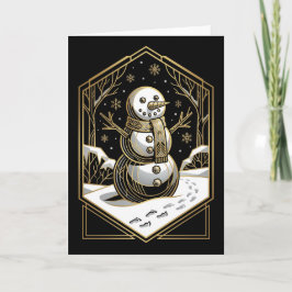 Art Deco Sneeuwman Kerstkaart Feestdagen Kaart