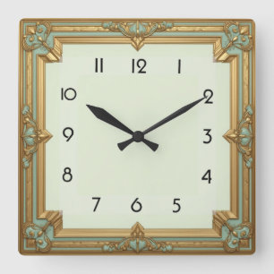 Art Deco Soft Mint Vierkante Klok