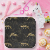 Art deco Sophisticated Black en Gold leopard Papieren Bordje (Feest)