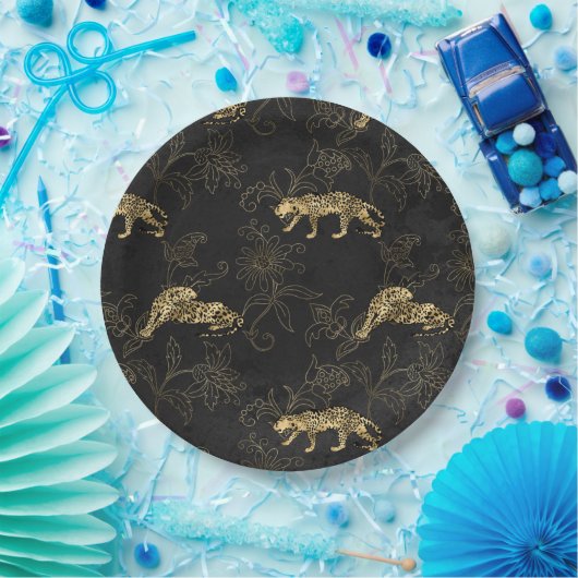 Art deco Sophisticated Black en Gold leopard Papieren Bordje (Feest)