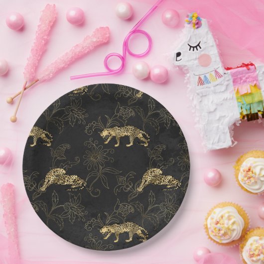 Art deco Sophisticated Black en Gold leopard Papieren Bordje (Feest)