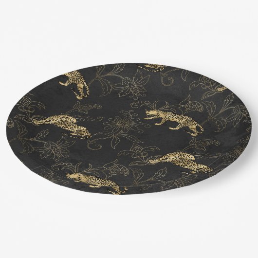 Art deco Sophisticated Black en Gold leopard Papieren Bordje (Gekanteld)