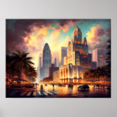 Art Deco South Florida City Skyline Scène Poster (Voorkant)