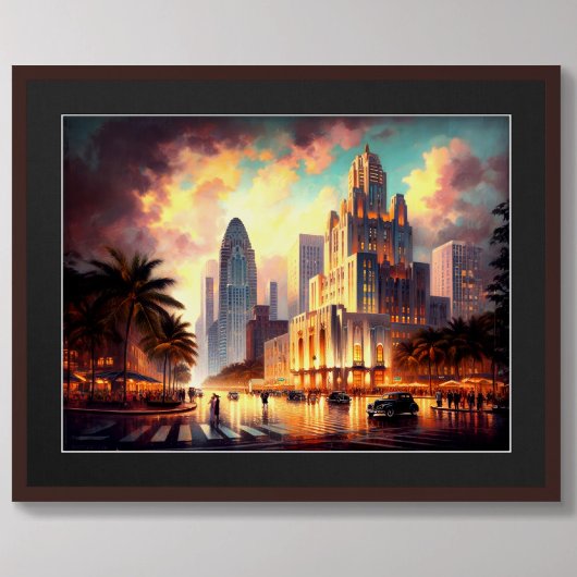 Art Deco South Florida City Skyline Scène Poster