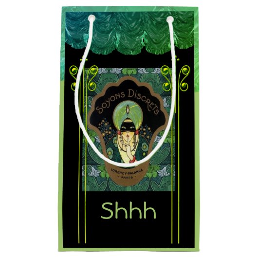 Art deco soyons discreet vrouw  groen zwart klein cadeauzakje (Voorkant)