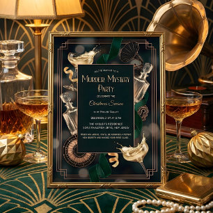 Art Deco Speakeasy Moordmysterie Kerstfeest Kaart