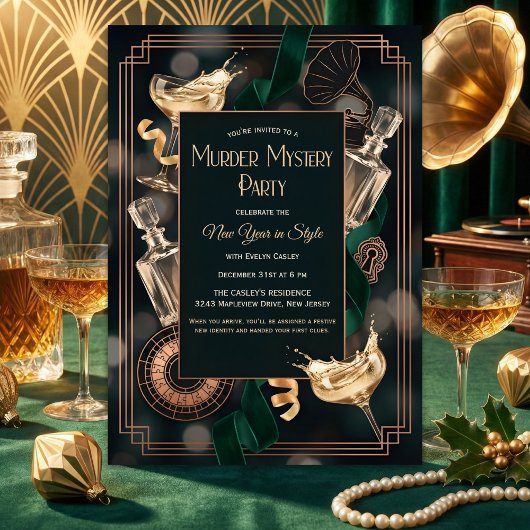 Art Deco Speakeasy Murder Mystery New Year Party Kaart