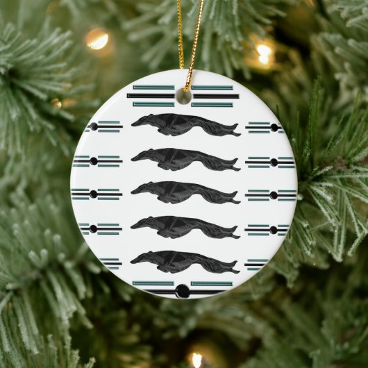 Art Deco springende Borzoi kerstornament Keramisch Ornament (Boom)