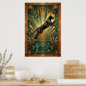 Art Deco springende gouden lynx-wandkunst Poster (Keuken)