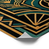 Art Deco Springende Konijn Goud & Teal Kunst Poster (Hoek)