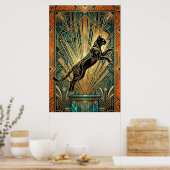 Art Deco Springende Zwarte Kat Wand Kunst Poster (Keuken)