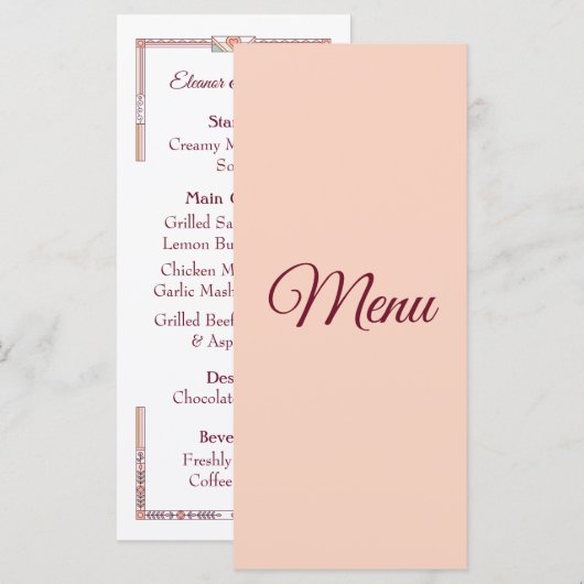 Art Deco sprookjesboek bruiloft Menu (Voorkant / Achterkant)