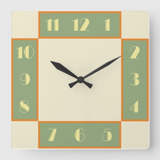 Art Deco Square Clock Vierkante Klok (Voorkant)
