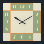 Art Deco Square Clock Vierkante Klok<br><div class="desc">Kunstdecostijlklok met  decolettertype,  ontwerp en kleuren. Het gestileerde,  geometrische,  moderne uiterlijk van de deco-tijdperken van 1920 en 1930 wordt gereproduceerd om een tikje retroklasse aan je muur toe te voegen.</div>