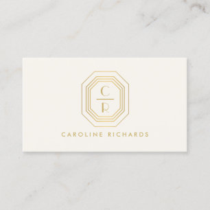 Art Deco Stacked Monogram Logo Gold/Ivory Visitekaartje
