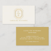 Art Deco Stacked Monogram Logo Gold/Ivory Visitekaartje (Voorkant / Achterkant)