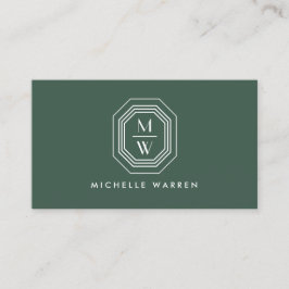 Art Deco Stacked Monogram Logo op Forest Green Visitekaartje