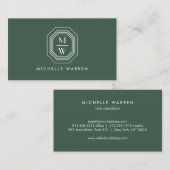 Art Deco Stacked Monogram Logo op Forest Green Visitekaartje (Voorkant / Achterkant)