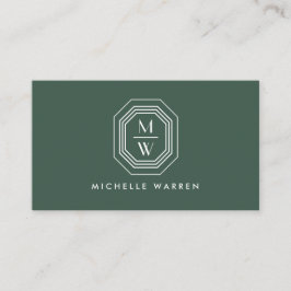 Art Deco Stacked Monogram Logo op Forest Green Visitekaartje