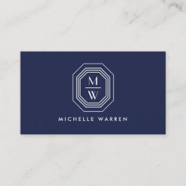 Art Deco Stacked Monogram Logo op Navy Blue Visitekaartje
