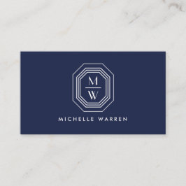 Art Deco Stacked Monogram Logo op Navy Blue Visitekaartje