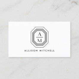 Art Deco Stacked Monogram Logo Zwart/Wit Visitekaartje