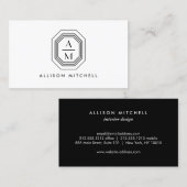 Art Deco Stacked Monogram Logo Zwart/Wit Visitekaartje (Voorkant / Achterkant)