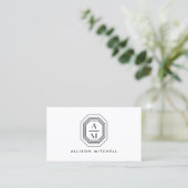 Art Deco Stacked Monogram Logo Zwart/Wit Visitekaartje (Staand voorkant)