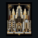 Art Deco Stadsstijl Poster. Perfect Poster<br><div class="desc">Dit afbeelding is geproduceerd door Ai. Ik hou van de resultaten,  want dit maakt echt een groot poster. Een stadsgezicht in de art deco stijl in zwart en goud kleuren. Dit poster zou er geweldig uitzien omlijst en opgehangen aan een muur in je huis. Voor alle Art Deco liefhebbers.</div>