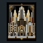 Art Deco Stadsstijl Poster. Perfect Poster<br><div class="desc">Dit afbeelding is geproduceerd door Ai. Ik hou van de resultaten,  want dit maakt echt een groot poster. Een stadsgezicht in de art deco stijl in zwart en goud kleuren. Dit poster zou er geweldig uitzien omlijst en opgehangen aan een muur in je huis. Voor alle Art Deco liefhebbers.</div>