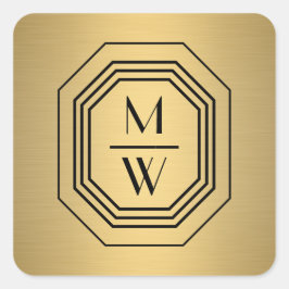 Art Deco Stapelde Monogram Logo op Faux Gold Vierkante Sticker