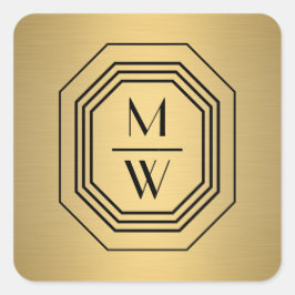Art Deco Stapelde Monogram Logo op Faux Gold Vierkante Sticker